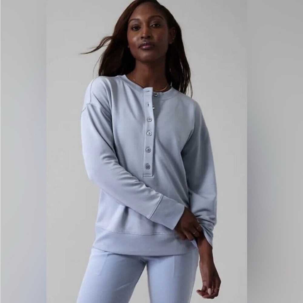 ATHLETA Balance Henley Blue Pullover Top